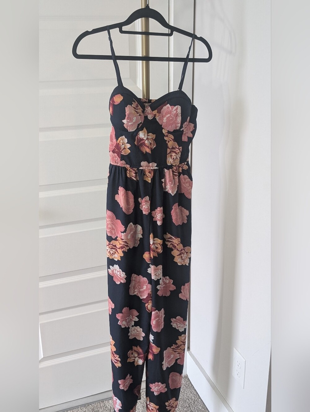 350. B.O.G Black Floral Spaghetti Strap Jumpsuit Size XS